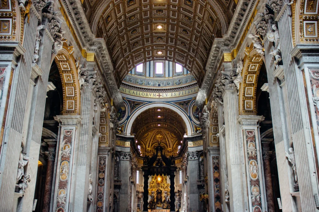 The image shows the interior of St. Peter's Basilica.