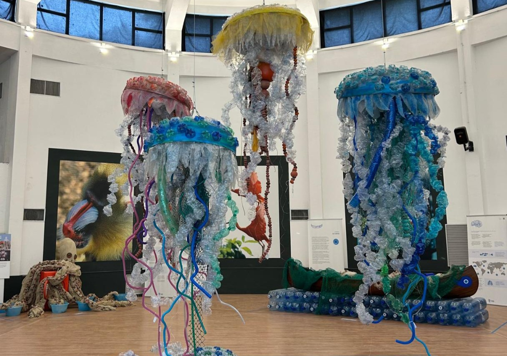 l'immagine rappresenta le installazioni a forma di medusa appese al soffitto in vari materiali